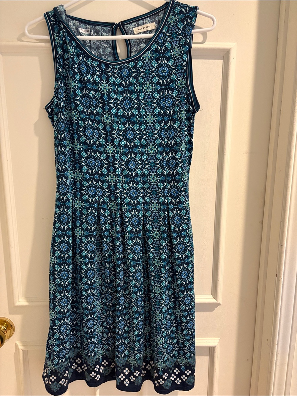 Max Studio Navy and Aqua Sleeveless Printed Midi Dress